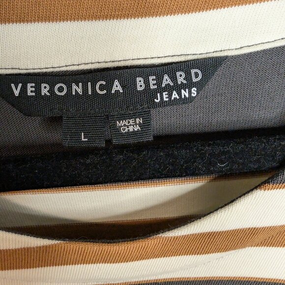 Veronica Beard Bertie Layered Top L - Charcoal/Tan/White Stripes, Gold Buttons - Picture 7 of 12